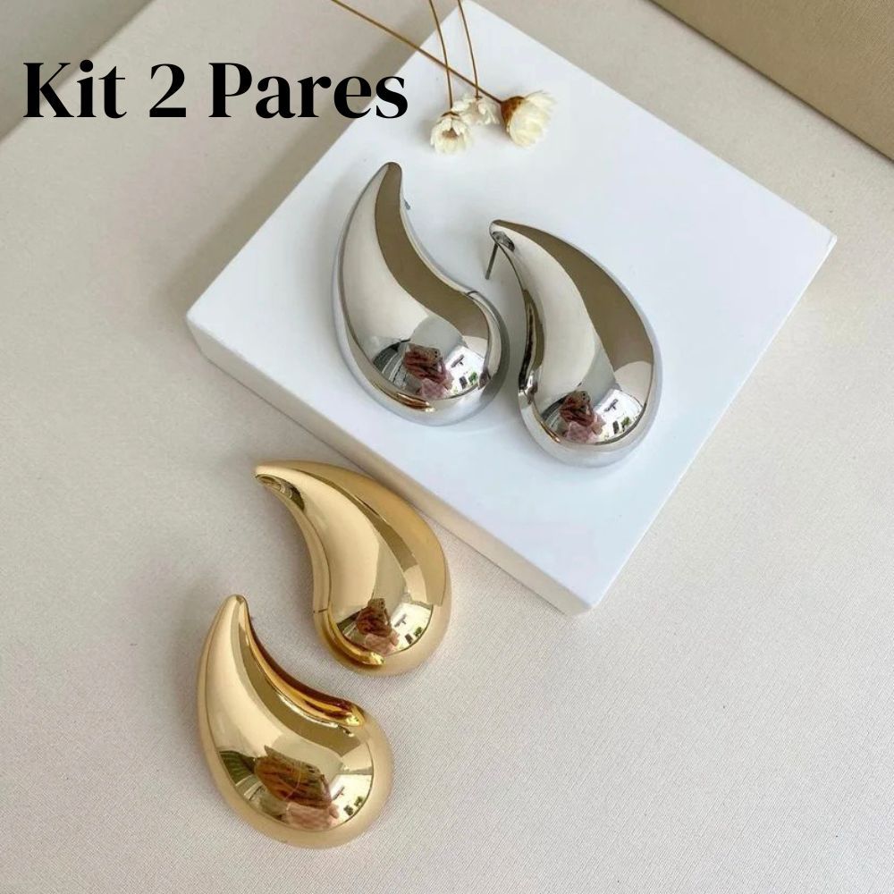 Brinco Gota D'Agua Elegante Dourado E Prata Moda Blogueira Brinco Feminino