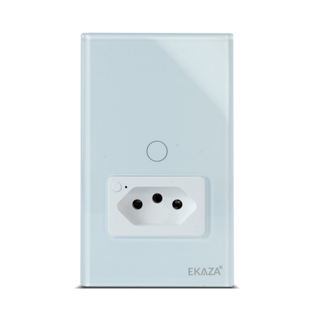 Interruptor Wifi Inteligente 1 Botão Touch Com tomada Smart Automação Alexa Google Home Ekaza
