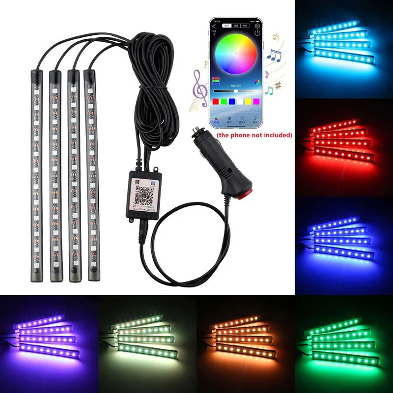 Kit 4 Fita LED Neon Som Automotivo RGB 7 Cores Mini Luz Interna Decorar ...