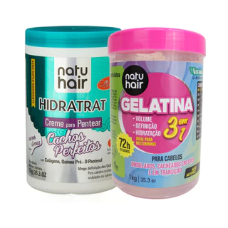 Kit Creme para Pentear Cachos Perfeitos + Gelatina modeladora de cachos 3 em 1 Natuhair 1 KG
