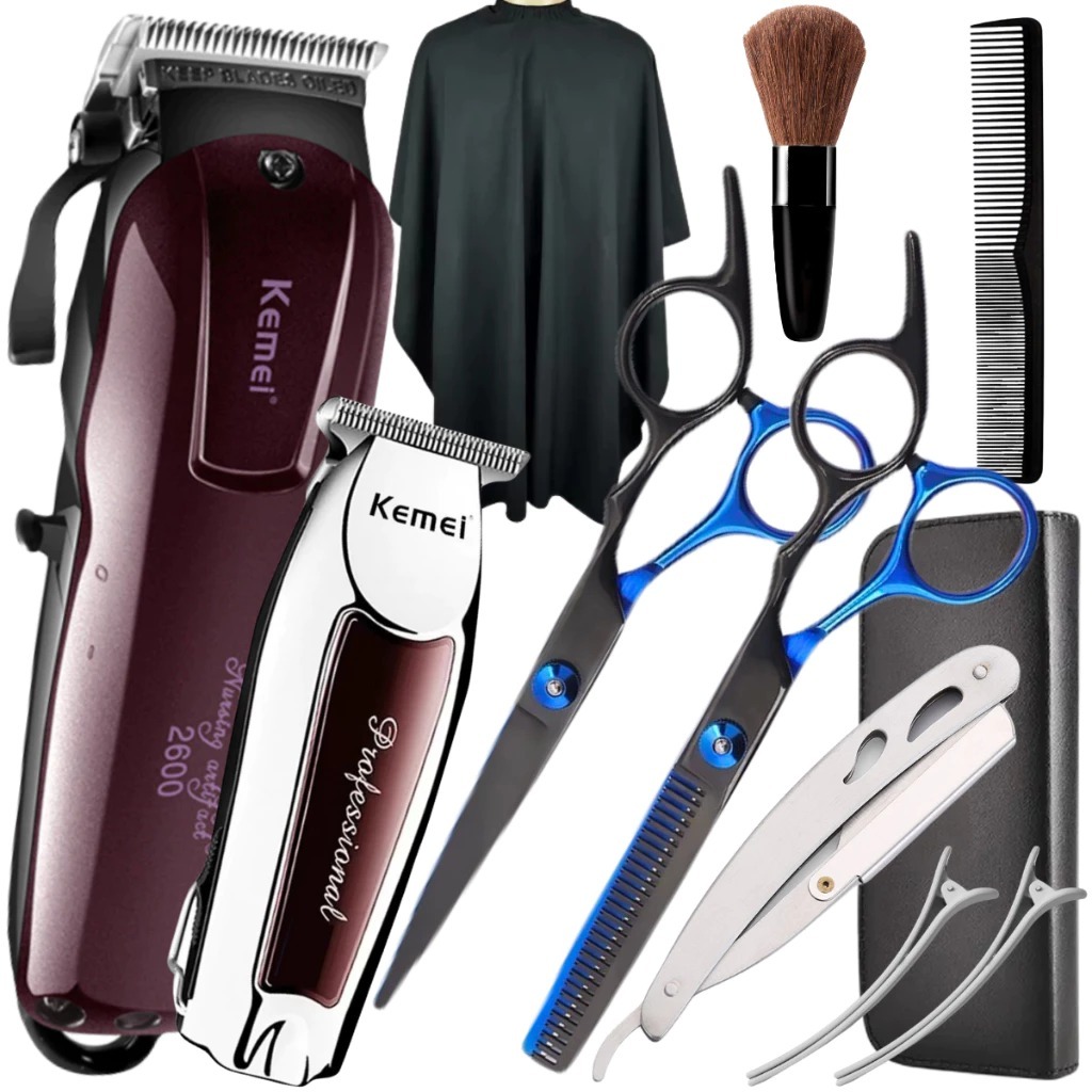 Kit Maquinas De Cortar Cabelo Kit Tesouras Profissionais Para Barbeiro Tesoura Fio Navalha