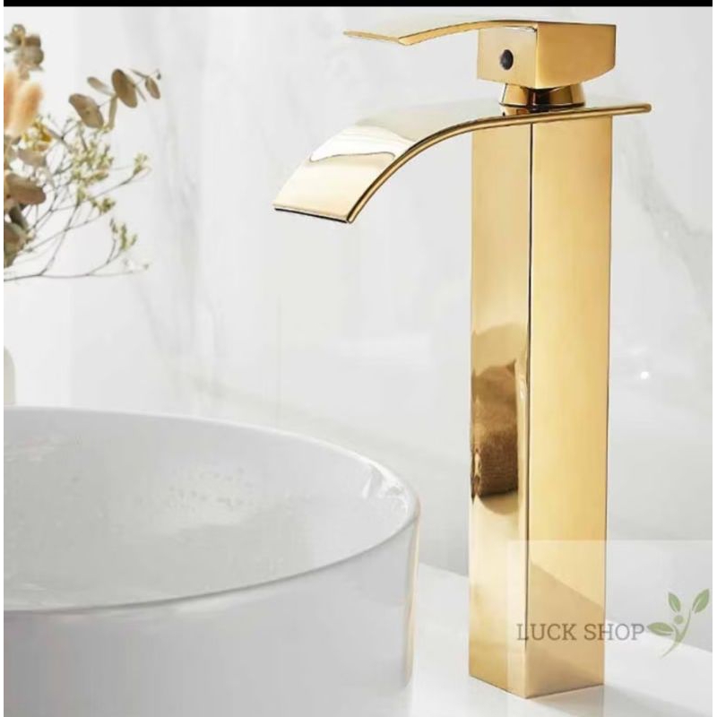 Torneira Para Banheiro Misturador Cascata Monocomando DOURADA ALTA 15037G