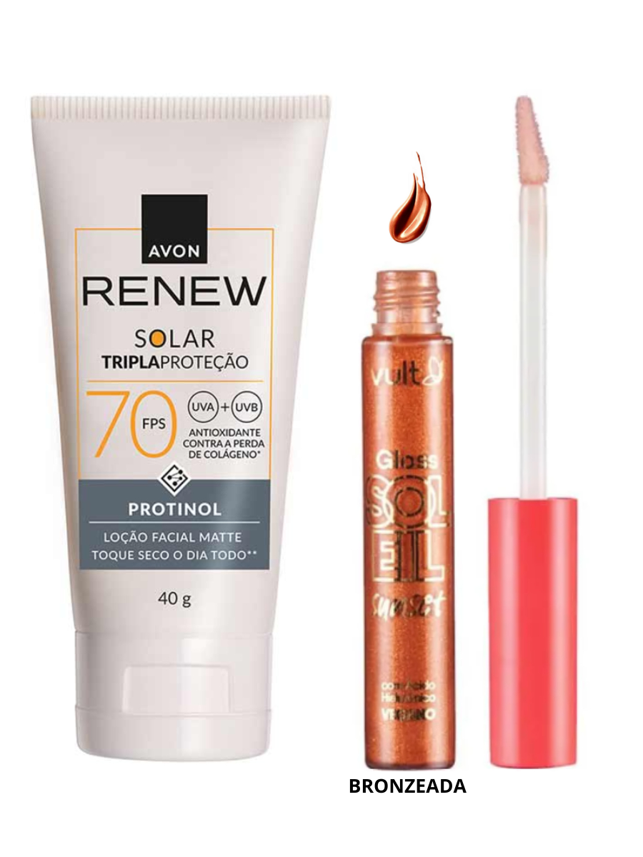 Protetor Solar + Gloss Kit Protetor Solar 70 Renew Solar Protinol SPF ...