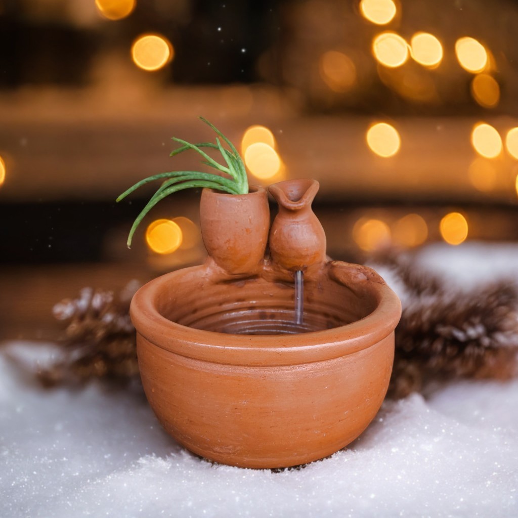 Fonte cerâmica artesanal bebedouro de barro para pet fonte de aguá 3 litros cascata para decoração