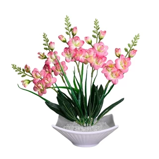 Arranjo de Orquídea Artificial Com Vaso Barca Luxuoso