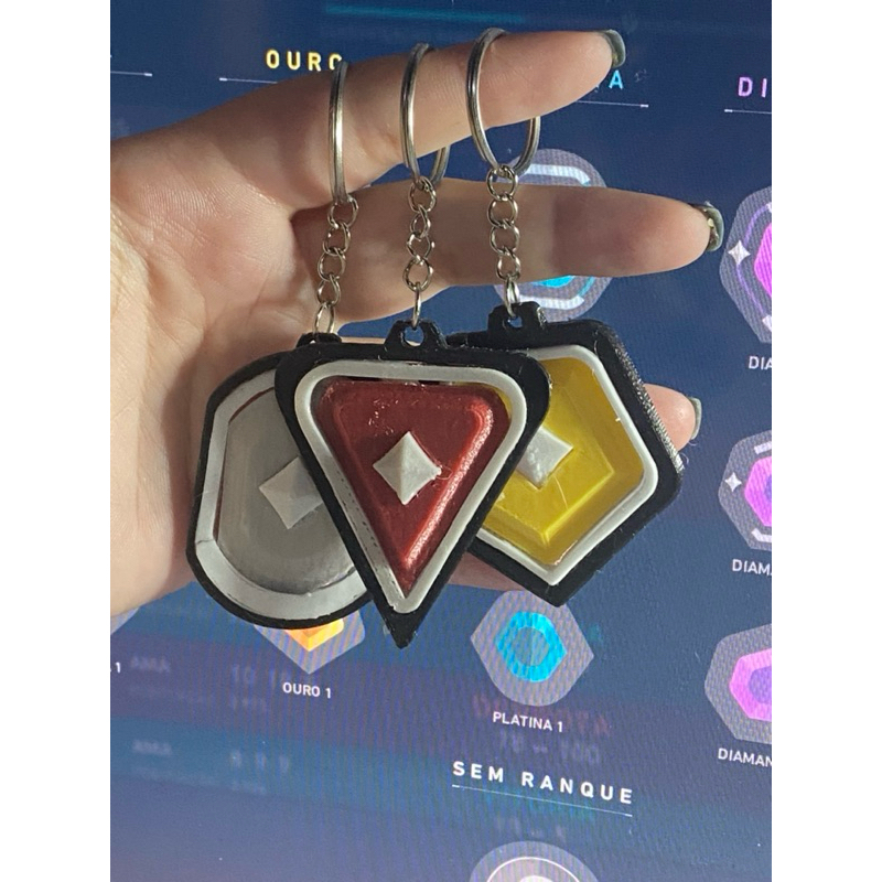 Chaveiro Elo Valorant Astra Killjoy Jett Sova Cypher Acessórios Pingente Porta-Chaves Radiante Ascendente Diamante Ferro