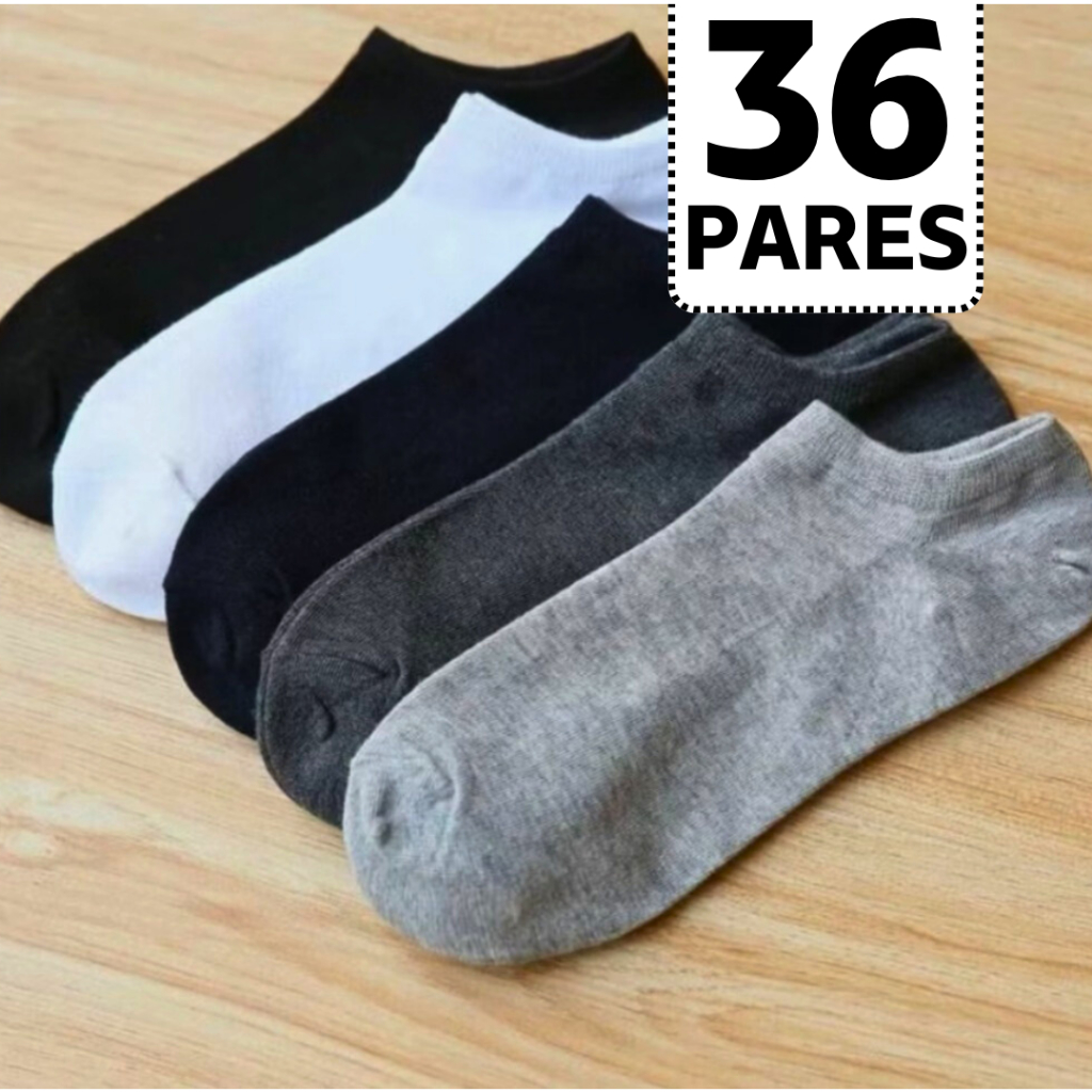 Kit 36 Pares Meia Soquete Sortida Branca Preta Cano Curto Unissex Invisível