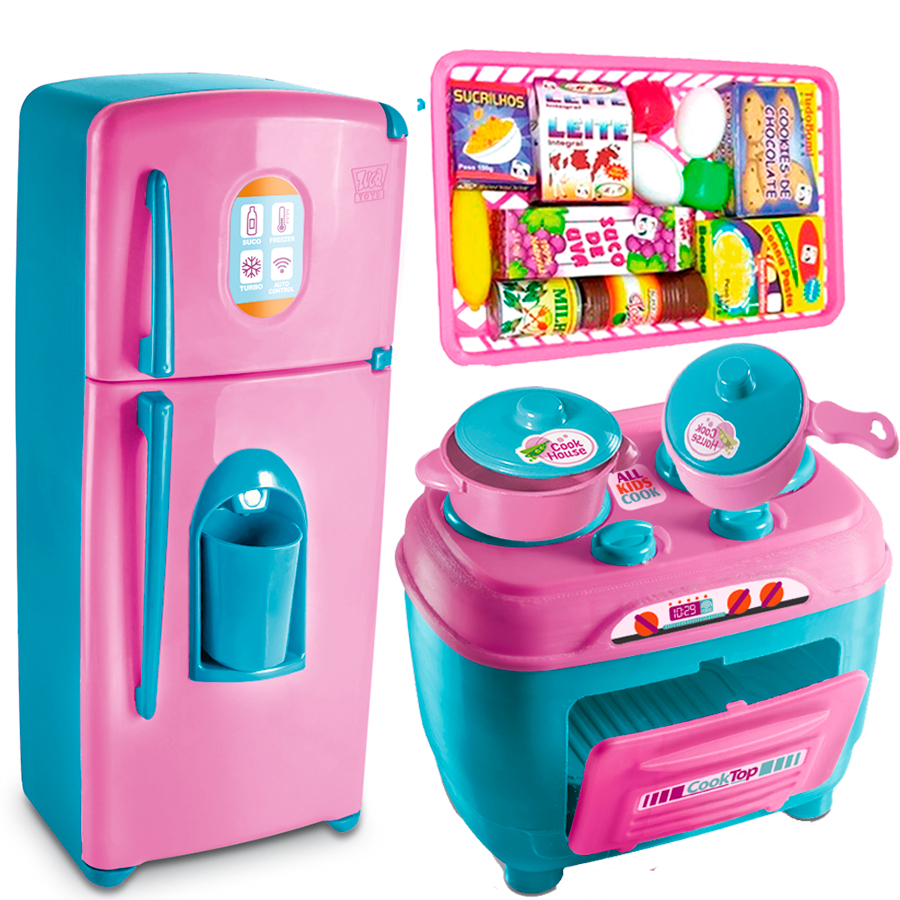 KIT Cozinha Infantil Completa 18 Peças Brinquedo Fogão Geladeira ...