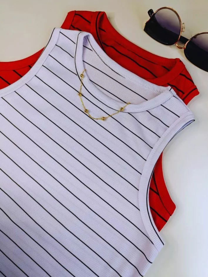 KIT 2 BLUSA REGATA FEMININA CANELADA TENDÊNCIA LISTRADA PREMIUM