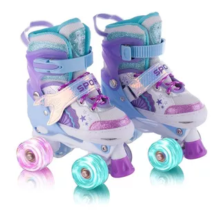 Patins 4 Rodas Sereia Com Luz De Led E Glitter Top Patins Com Kit Proteção Menina Menino Promoção
