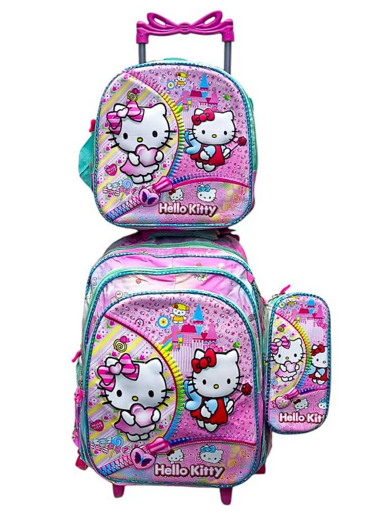 kit mochila rodinha 3D femenina Hello kitty lancheira termica | Shopee ...
