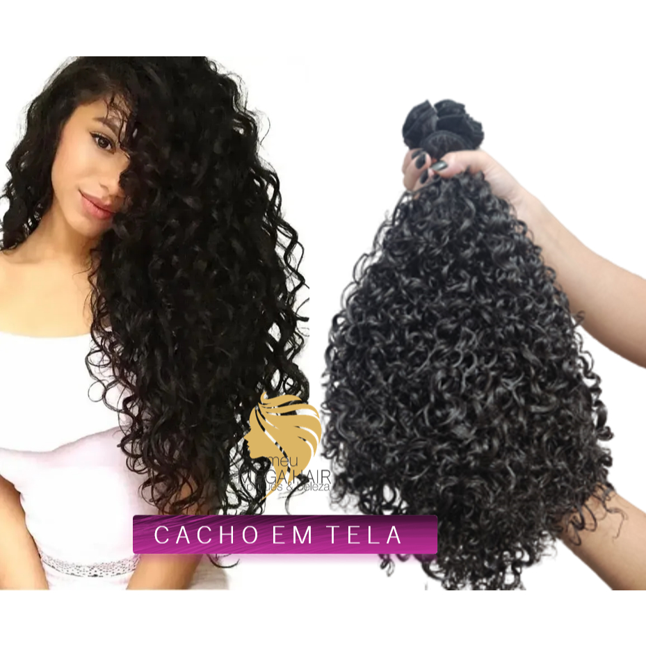 Aplique Cabelo Cacheado Tela Idêntico Humano 70cm 100grs Mega Hair Semi ...