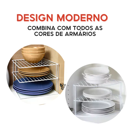 Kit 3 Organizadores de Pratos Médio para Armário Cozinha Aramado Prateleira Porta Louças