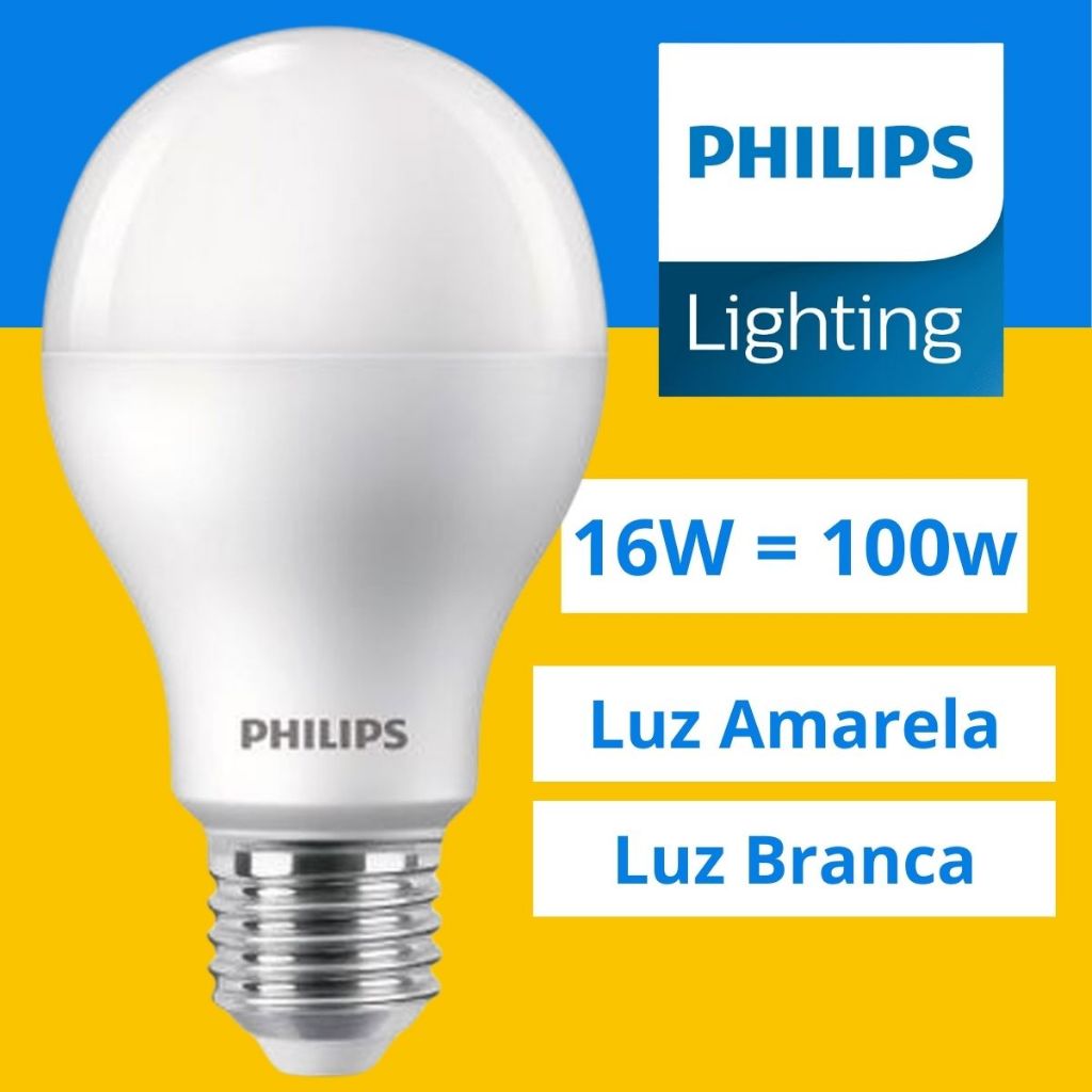 Lâmpada Led Philips 16W Bivolt E27 A65 1521 Lumens Branco Quente e