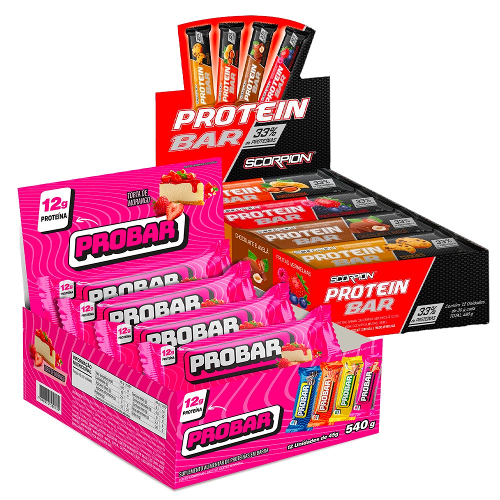 Kit Barra de Proteína Probar 45g Zero Açúcar + Barra Scorpion Protein ...