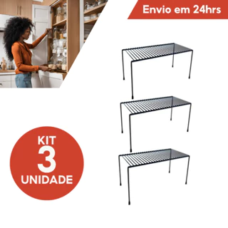 Kit 3 Organizadores de Pratos Médio para Armário Cozinha Aramado Prateleira Porta Louças