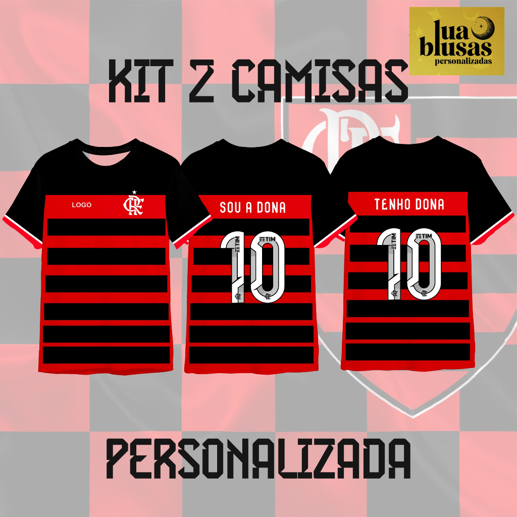 Kit casal camisa do flamengo personalizada com nome e número, 2025