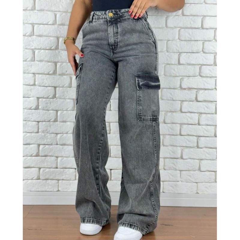 Calça Feminina CalÃ§a Leg Com Bolso Cargo CalÃ§a Preta Feminina