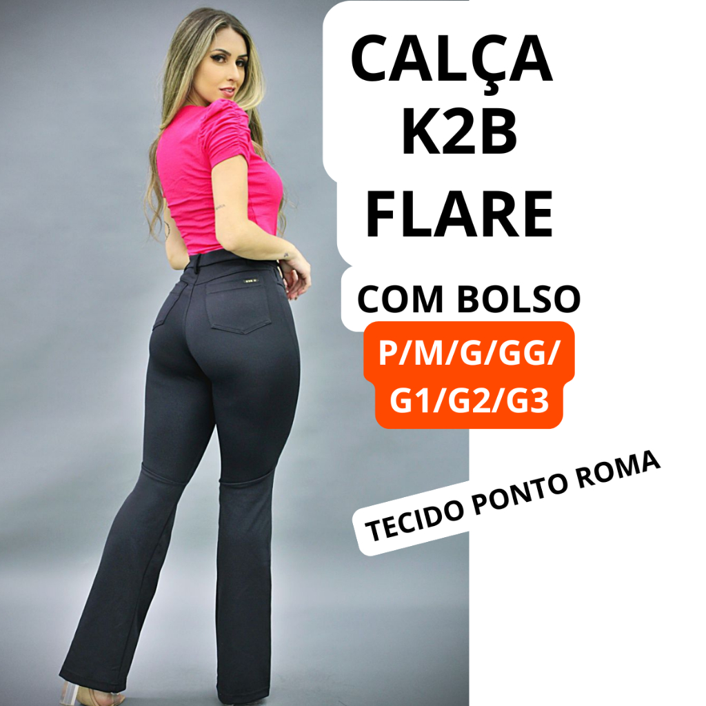 Calça K2B Uniforme P ao G3 Flare Com Bolso Tecido Grosso Preta | Shopee ...
