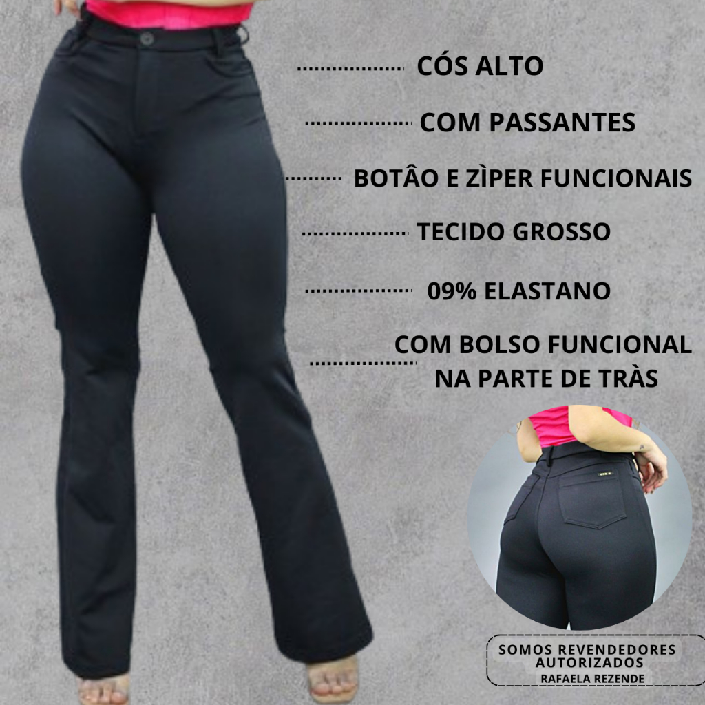 Calça K2B Uniforme P ao G3 Flare Com Bolso Tecido Grosso Preta