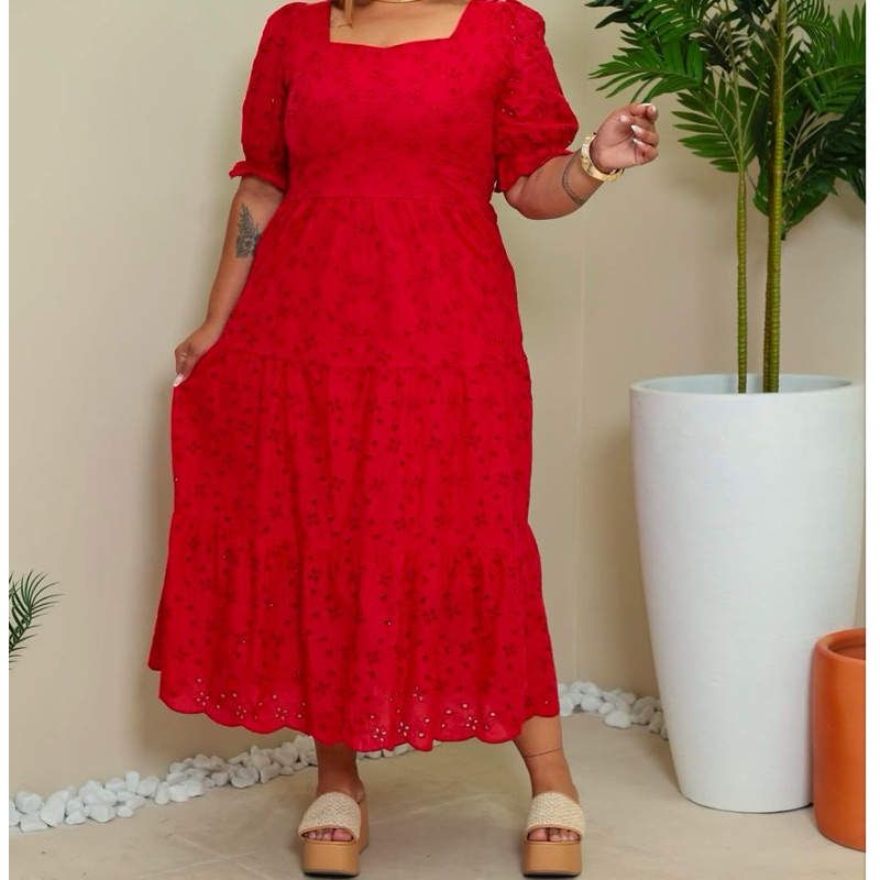Vestido em lese bordado 100% algodão plus size