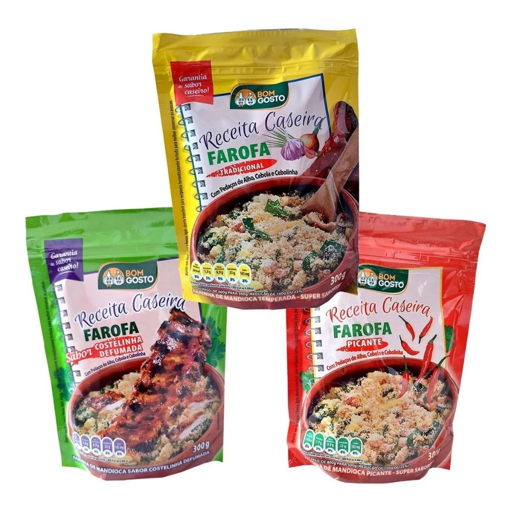 BOM GOSTO FAROFAS TEMPERADAS - CAIXA COM 18 PCTS 300G, 3 SABORES ...