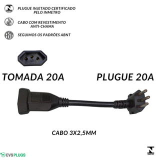 Adaptador Tomada Fêmea 20a 3P Para Macho 20a 3p 90 Graus