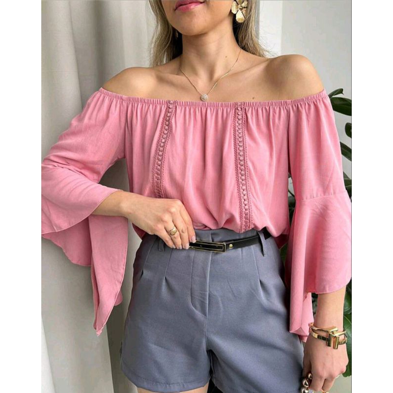 Blusa Feminina Ciganinha Manga Flare 3/4 Ombro a Ombro Viscose