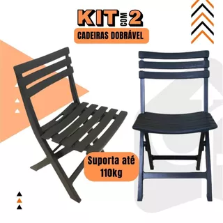 Cadeira Dobrável Área De Lazer Gourmet Sustentável Preta Suporta até 110kg