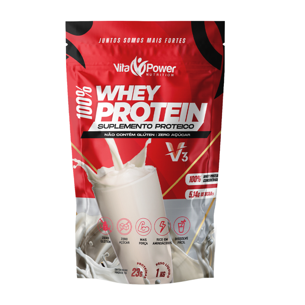 100% Whey Protein 1kg V3 Power - Vita Power - O Melhor Custo-Benefício ...