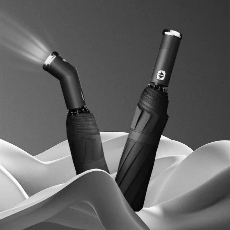 Guarda-Chuva com Lanterna Automático Reforçado Contra Vento Com Proteção Solar Blackout Compacto Cabe na Bolsa e Mochila