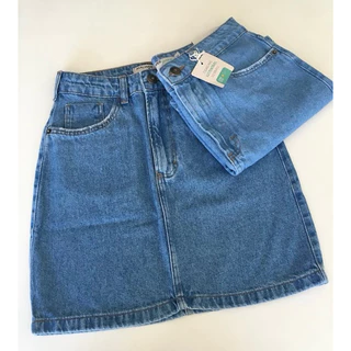 Saia jeans feminina cintura alta promoção