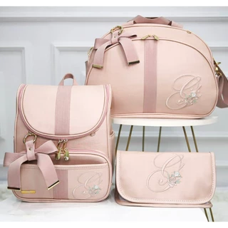 KIT BOLSA MATERNIDADE DE LUXO BORDADO - TEMA: BORBOLETA (2 PEÇAS) PERSONALIZAMOS