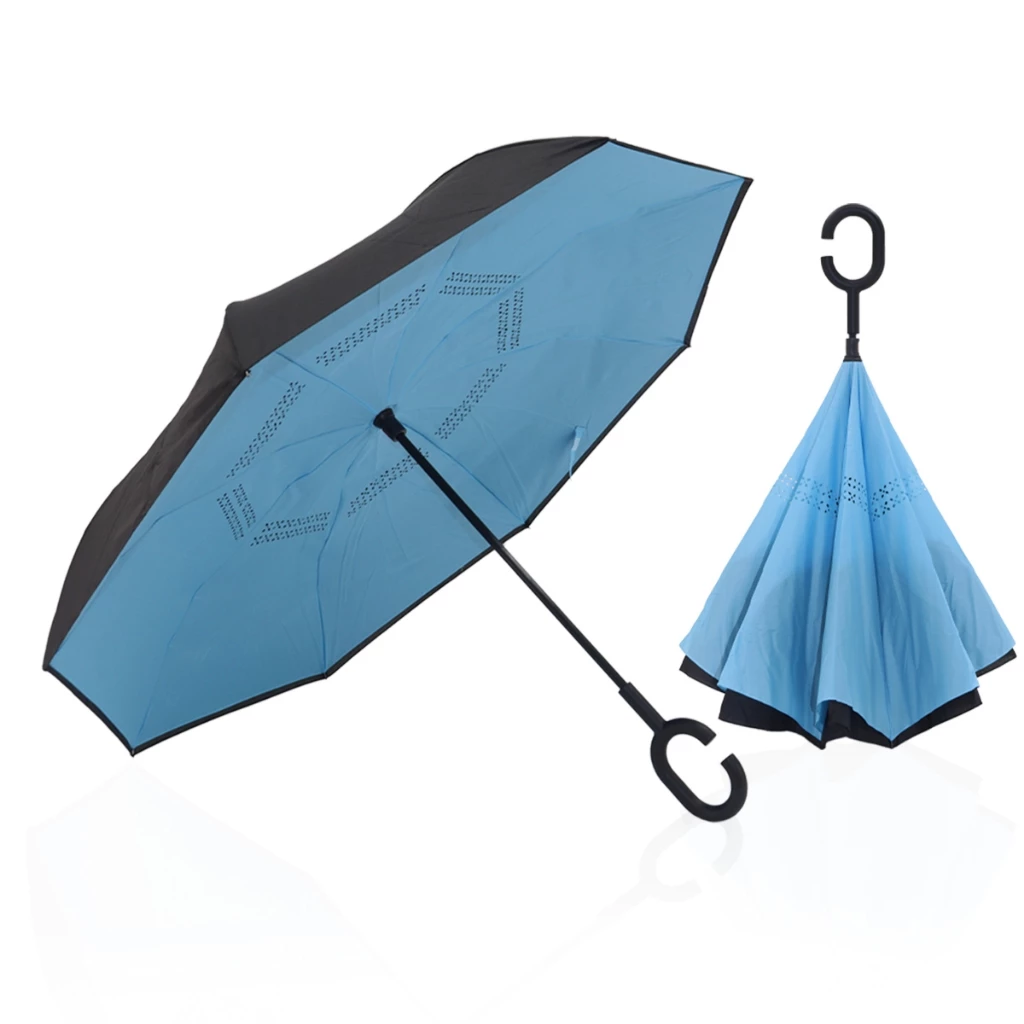 Guarda Chuva Invertido Tecido Duplo Impermeável Reforçado Contra Vento Hastes de Fibra de Vidro