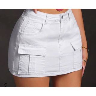 Saia branca de bolsos cargos com detalhes linda fica perfeita no corpo, tecido 100% algodão juvenil de 10 a 16 anos