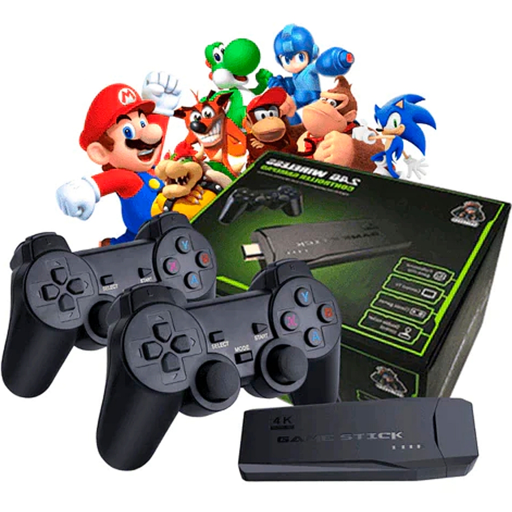 Imagem do produto Video game Stick 4K Com 10000 Jogos 64gb 2 Controles Sem Fio Console Portatil Jogos Retro Video Game 8