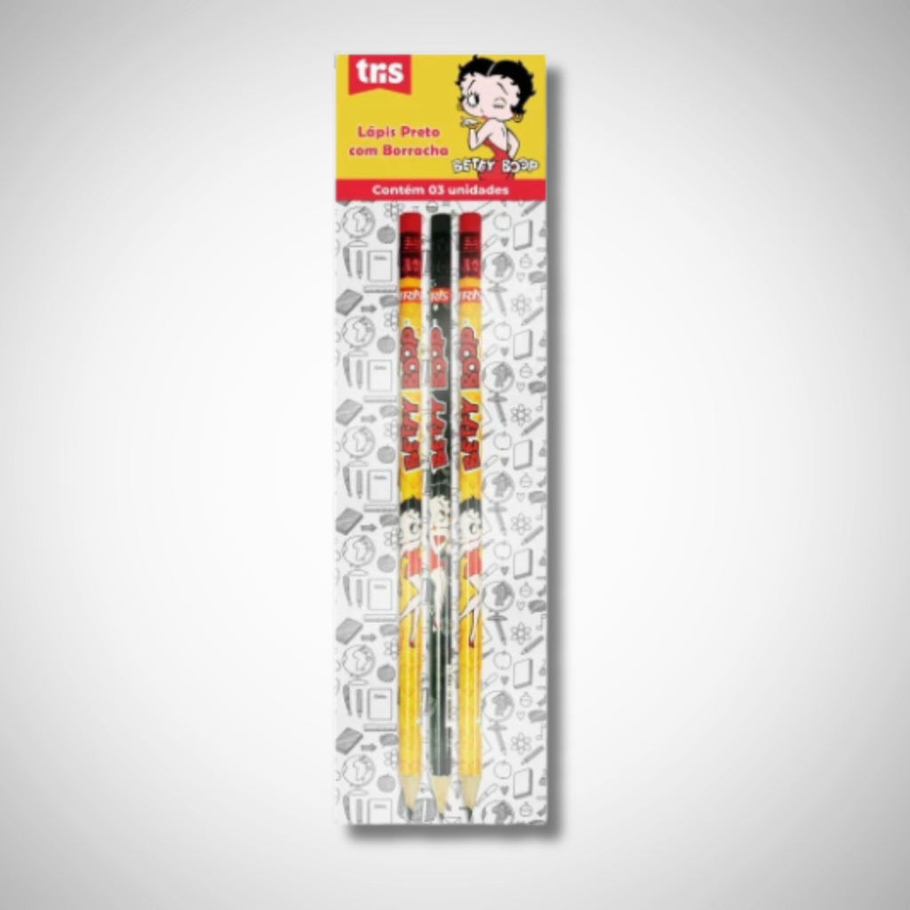 Lápis de Escrever Betty Boop com Borracha kit c/ 3 uni - Tris | Shopee ...