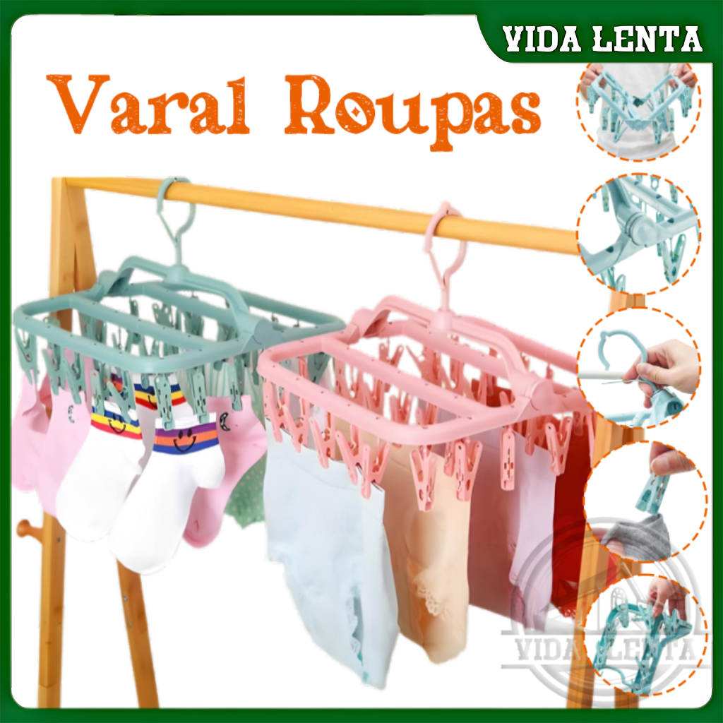 Varal Roupas Íntimas Retrátil Calcinha Cueca Meias 32 Prendedores Varal ...