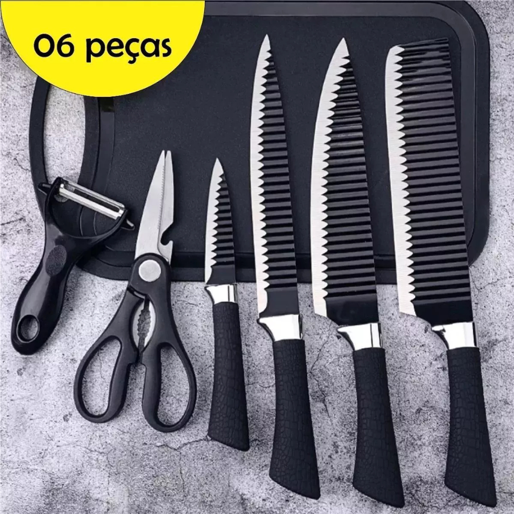 Kit de 6 Facas Churrasco inox cozinha Profissional Antiaderente-envio imediato