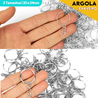 Argola Para Chaveiro Com Corrente - Tamanhos: 20mm / 24mm  - Pacote Com 50 / 100 Unidades - NL em Oferta na Shopee