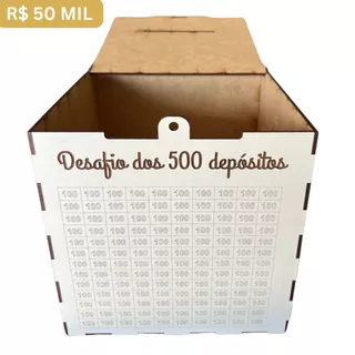 Cofre Desafio 50 Mil em 500 Depósitos Caixa Para Guardar Dinheiro Com Alça De Cadeado Em MDF Branco em Oferta na Shopee