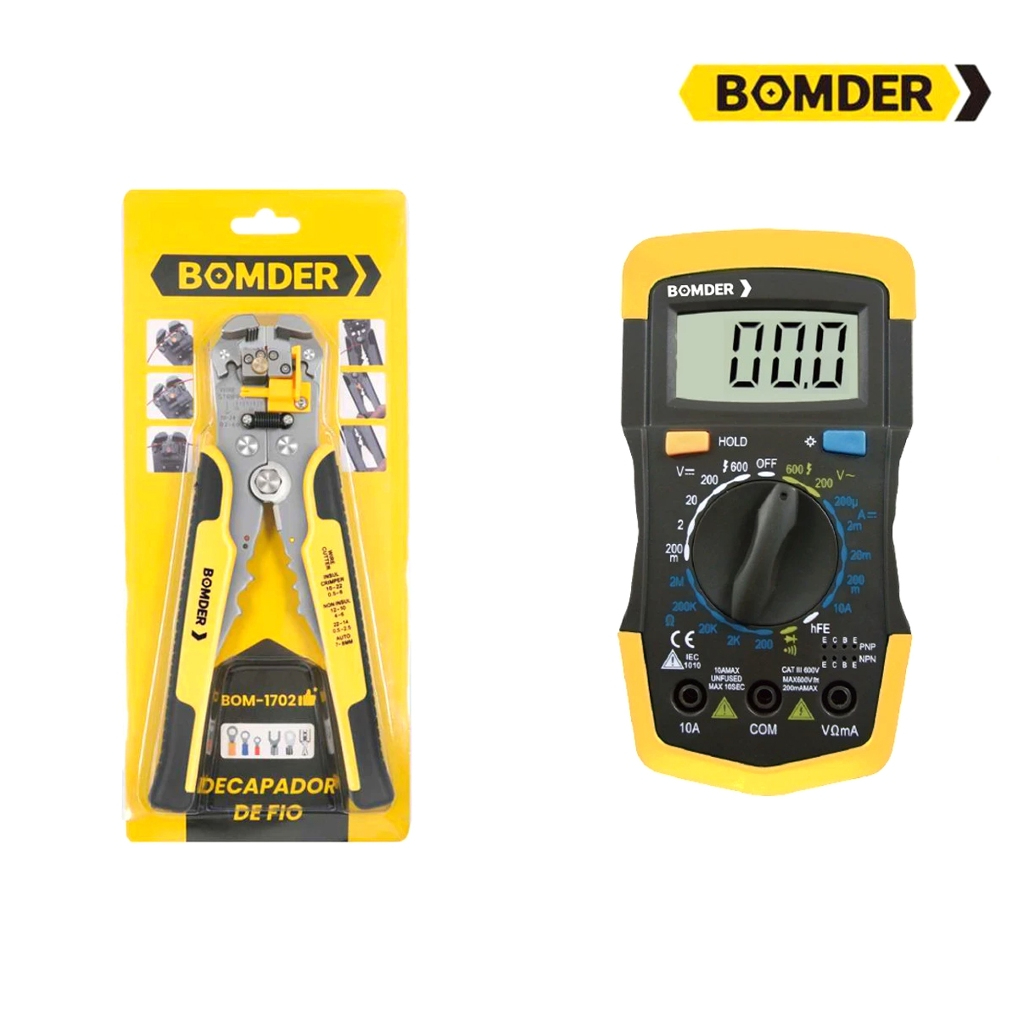 Kit Alicate Decapador de Fios Crimpador e Multímetro Digital LED Bomvink