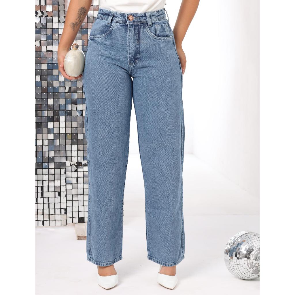 Calça Jeans Wide Leg Pantalona Cintura Alta Premium | Shopee Brasil