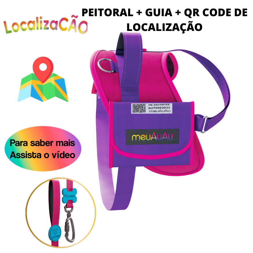 Coleira Safe Com Identificação - 4 em 1 Peitoral + Guia + Bolsinha Cata ...
