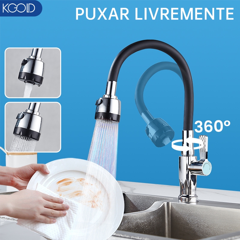 Torneira para pia de cozinha Gourmet Deluxe com chuveiro preto flexível ...