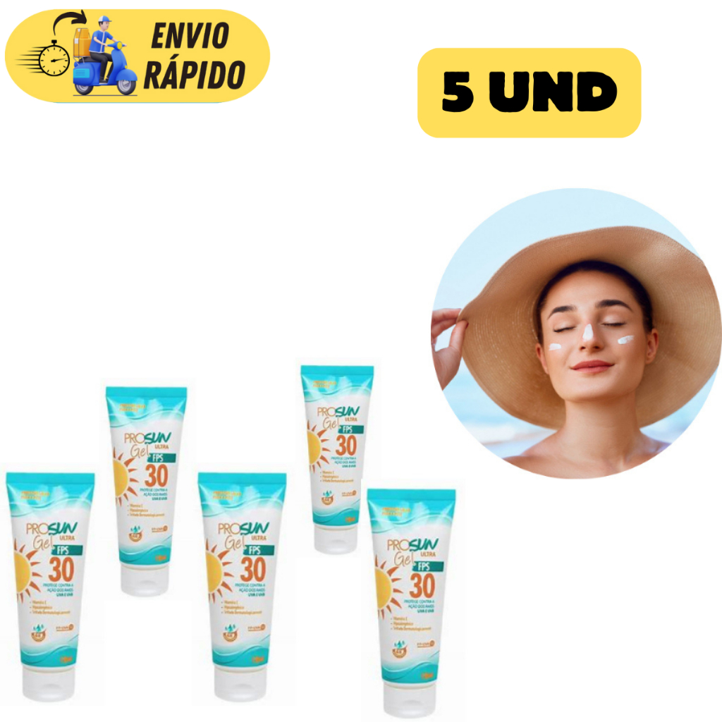 KIT 5 UND PROTETOR SOLAR EM GEL FPS 30 PARA PELES SENSÍVEIS E OLEOSAS ...