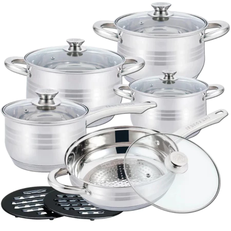 Jogo de Panelas 19 Peças Aço Inox Original + Acessórios com Fundo 9 Camadas Indução e Gás