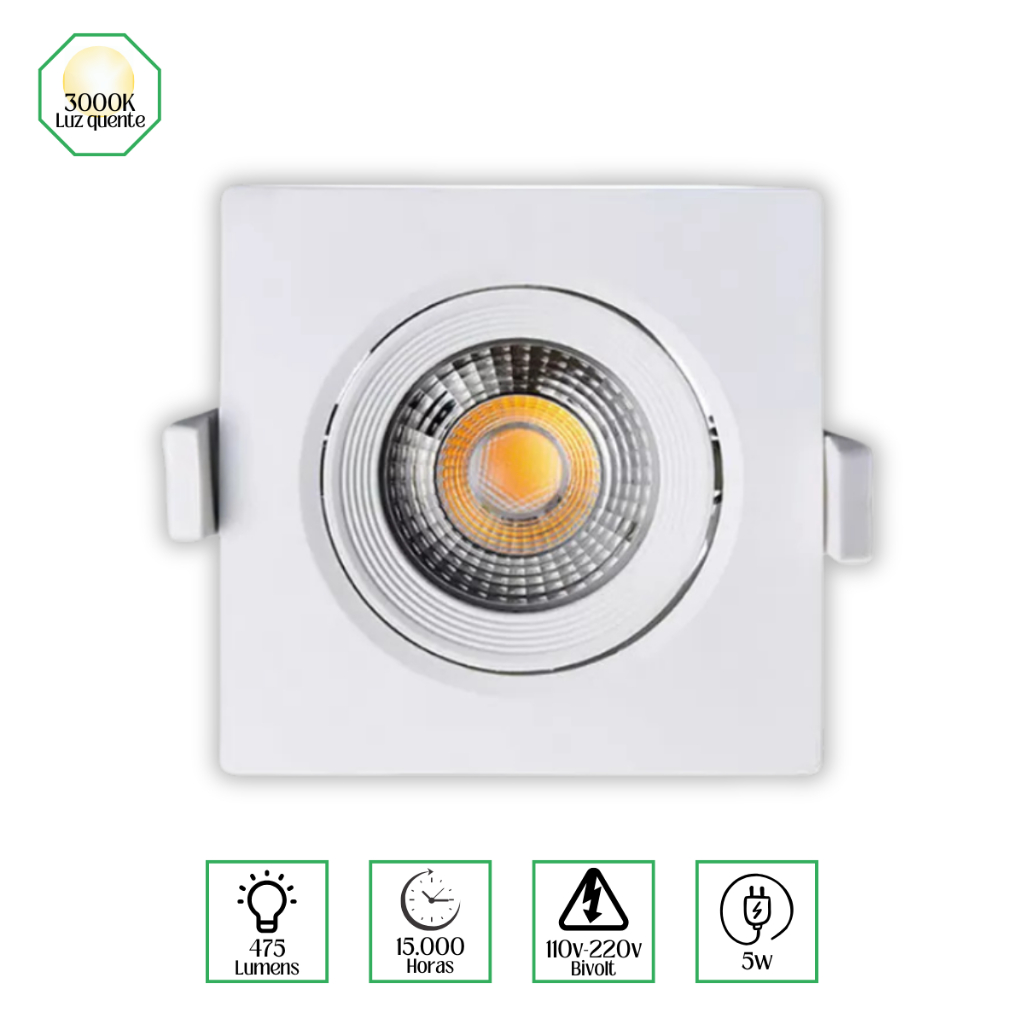 Spot de Teto Luminária LED Direcionável Lampada para forro de gesso 5w ...