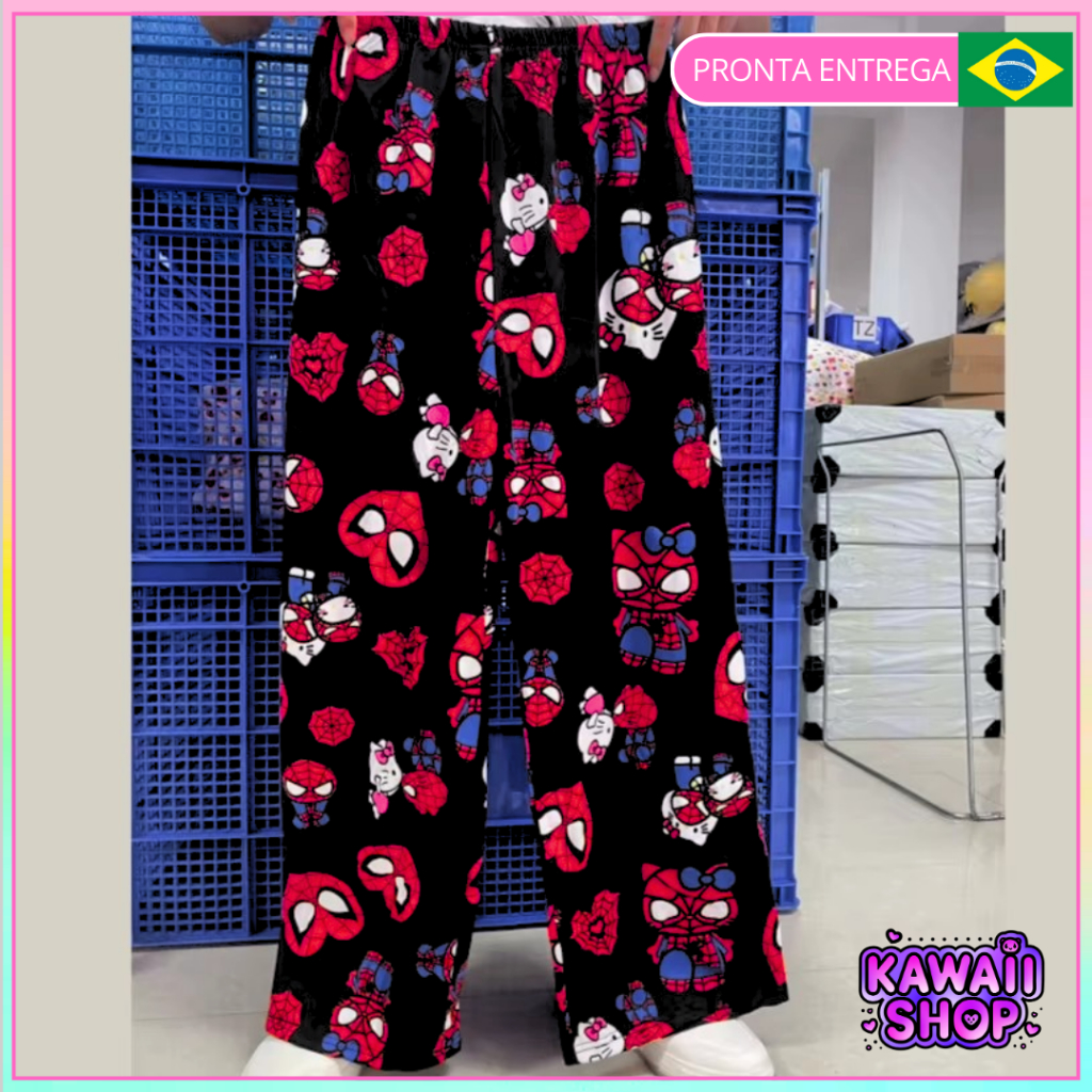 Calça Pijama Homem Aranha Spider Kitty Poliéster Kawaii | Shopee Brasil