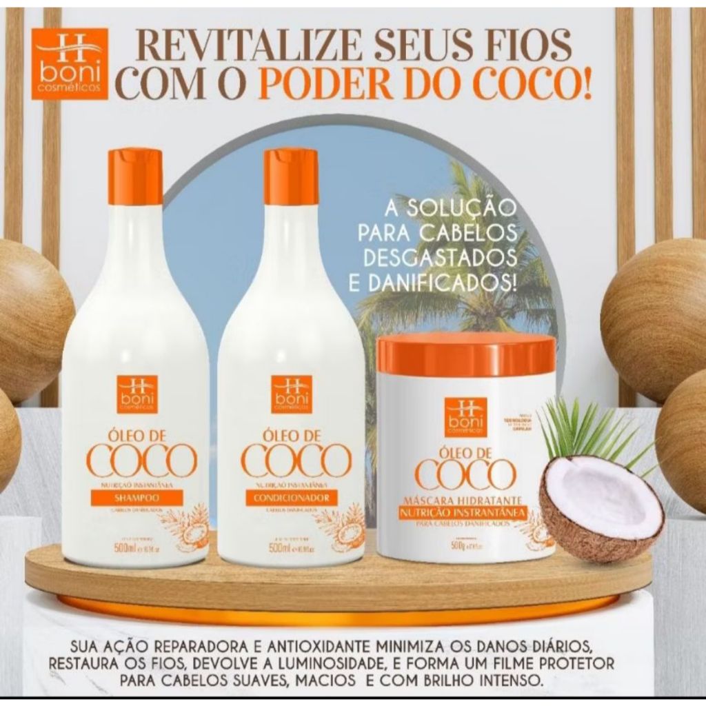 Kit Hidratação Capilar Oleo de coco Reparador De Cabelo Hidratante ...